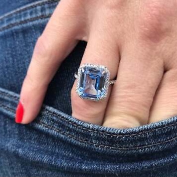 925 Silver Rings Emerald Cut Aquamarine - Picture 2 of 11